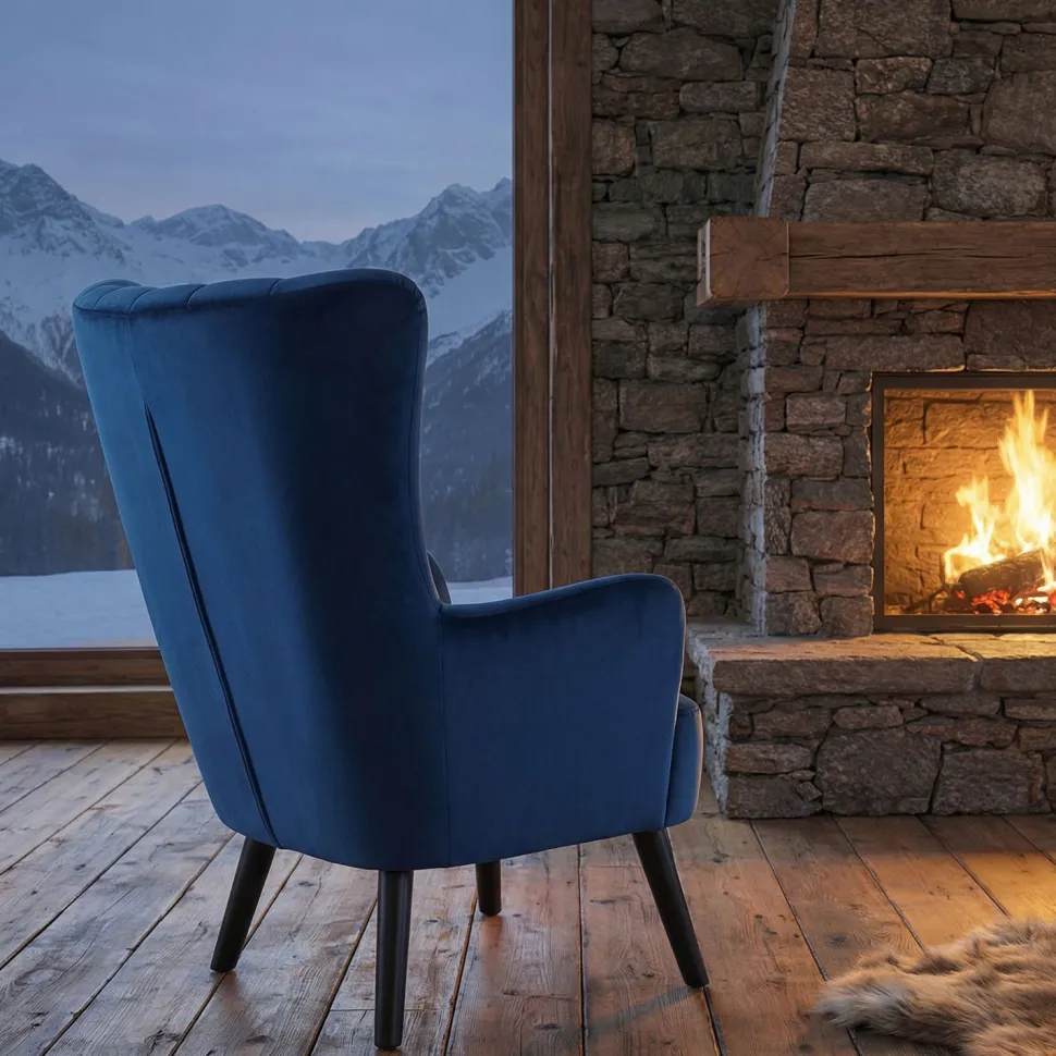 Fauteuil scandinave Vidal en Velours Bleu