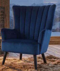 Fauteuil scandinave Vidal en Velours Bleu