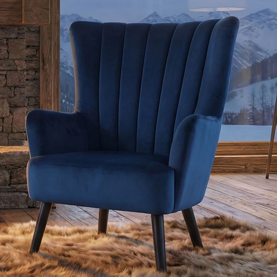 Fauteuil scandinave Vidal en Velours Bleu
