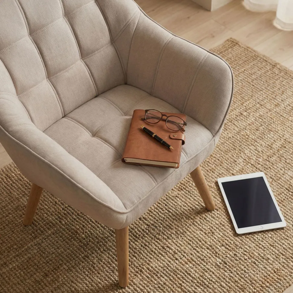Fauteuil Scandinave Zentao Tissu Beige
