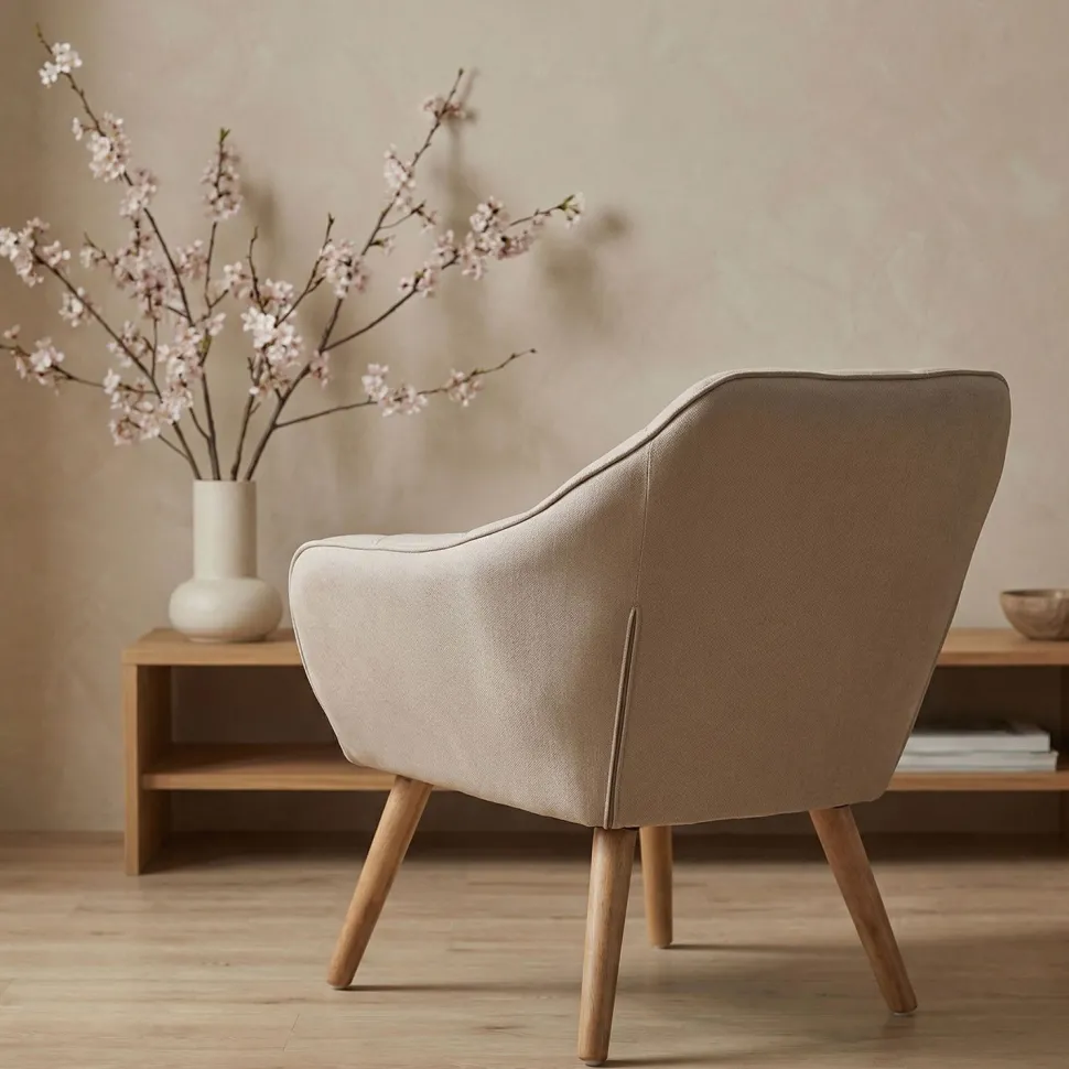 Fauteuil Scandinave Zentao Tissu Beige