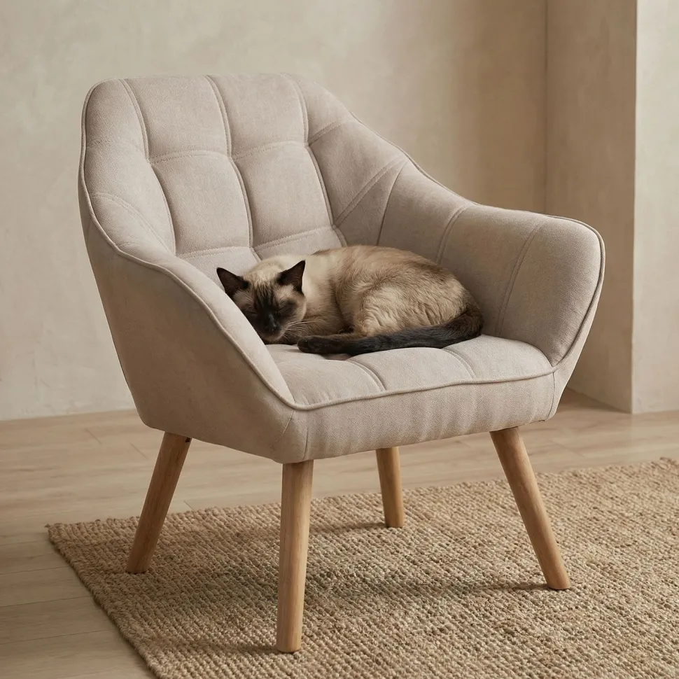Fauteuil Scandinave Zentao Tissu Beige