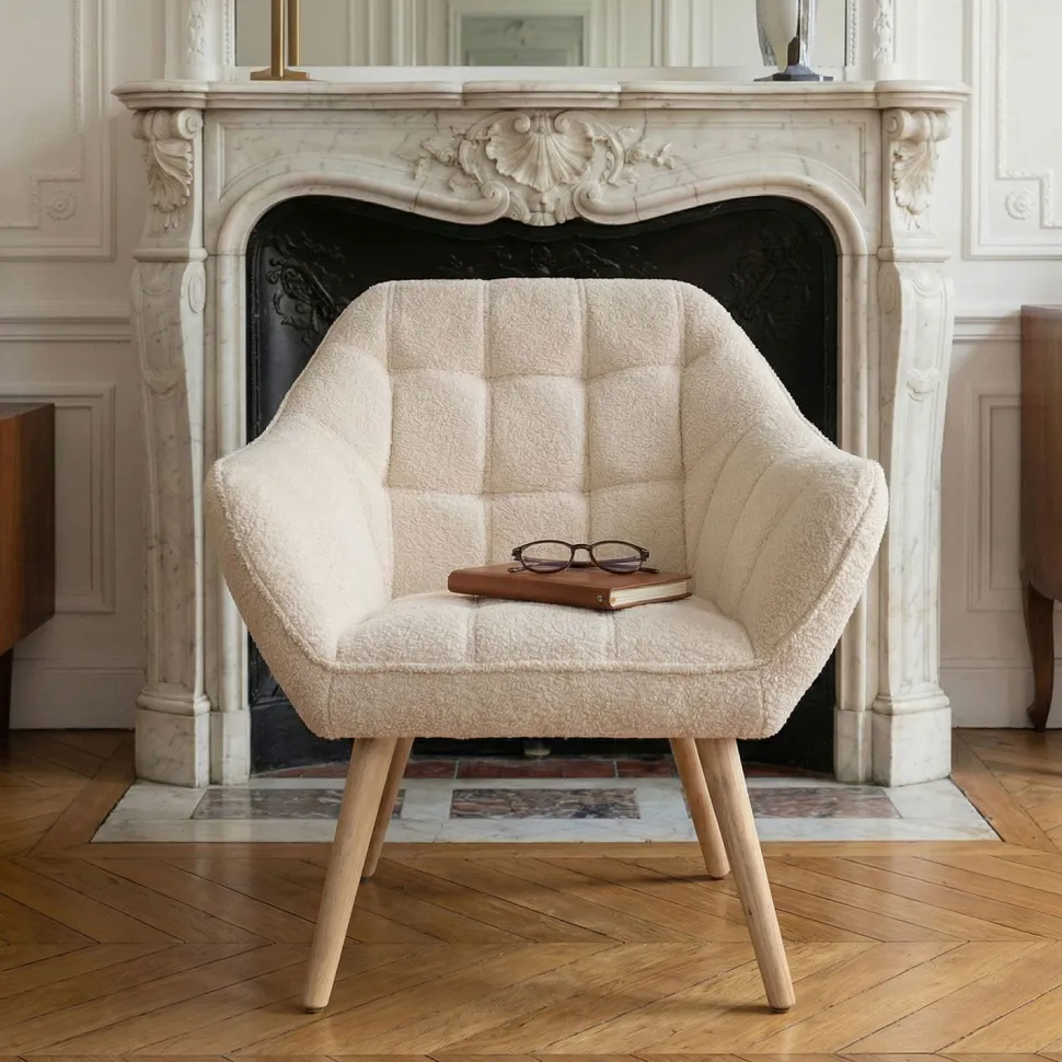Fauteuil scandinave Zentao Tissu bouclette Beige