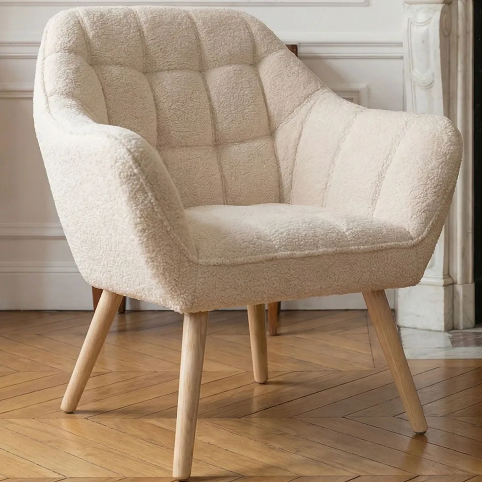 Fauteuil scandinave Zentao Tissu bouclette Beige