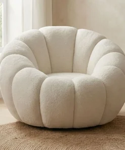 Fauteuil tournant design coquillage Arielina Tissu bouclette Beige