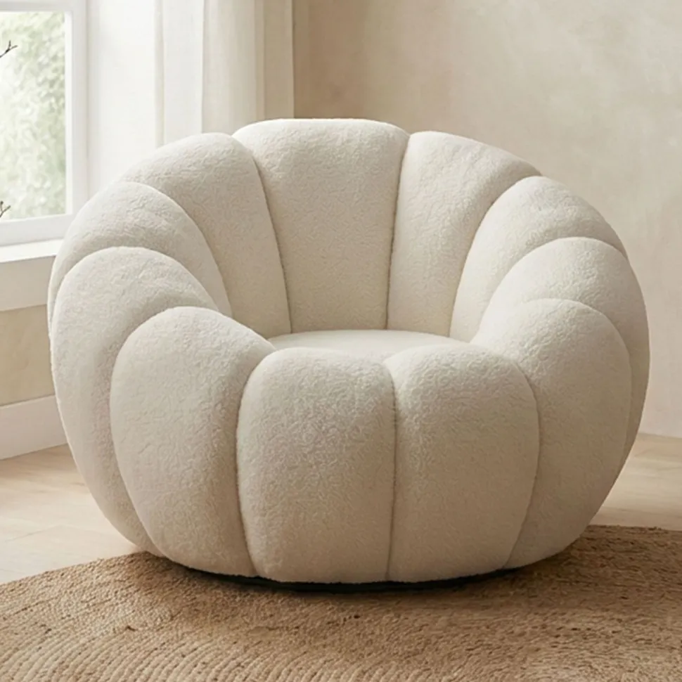 Fauteuil tournant design coquillage Arielina Tissu bouclette Beige