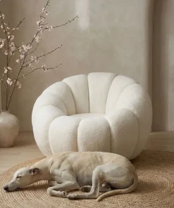 Fauteuil tournant design coquillage Arielina Tissu bouclette Beige