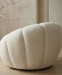 Fauteuil tournant design coquillage Arielina Tissu bouclette Beige