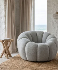Fauteuil tournant design coquillage Arielina Tissu bouclette Gris