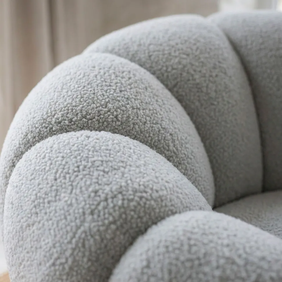 Fauteuil tournant design coquillage Arielina Tissu bouclette Gris