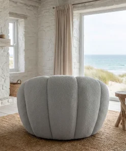 Fauteuil tournant design coquillage Arielina Tissu bouclette Gris