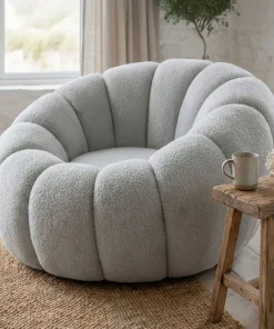 Fauteuil tournant design coquillage Arielina Tissu bouclette Gris