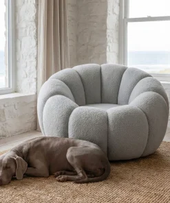 Fauteuil tournant design coquillage Arielina Tissu bouclette Gris