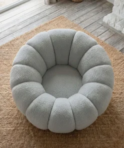 Fauteuil tournant design coquillage Arielina Tissu bouclette Gris