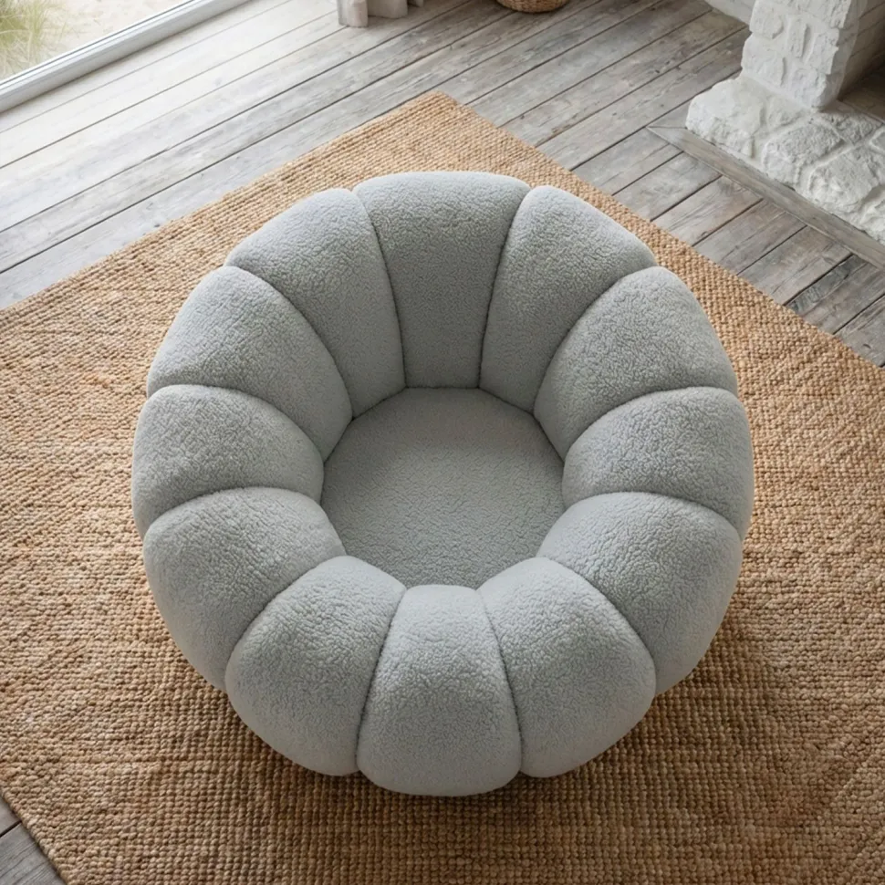 Fauteuil tournant design coquillage Arielina Tissu bouclette Gris