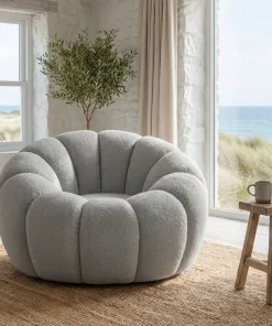 Fauteuil tournant design coquillage Arielina Tissu bouclette Gris