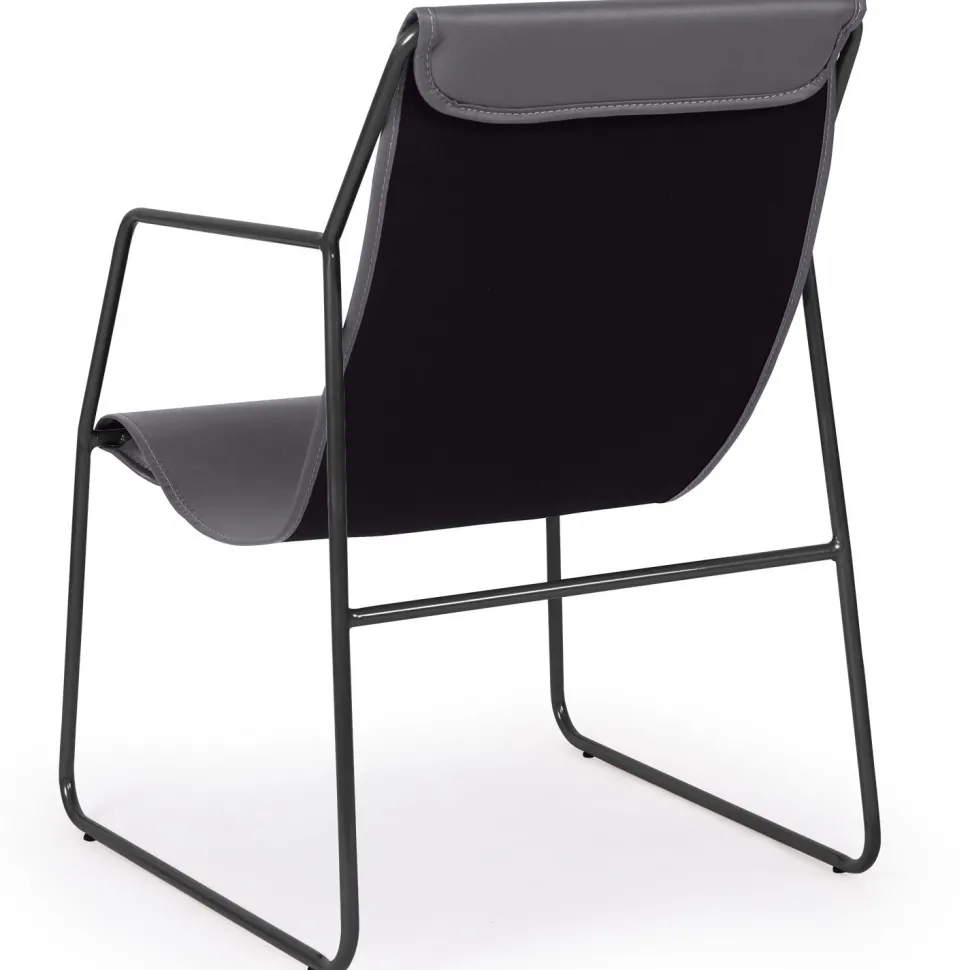 Fauteuil Ulysse Métal Noir et Simili Gris