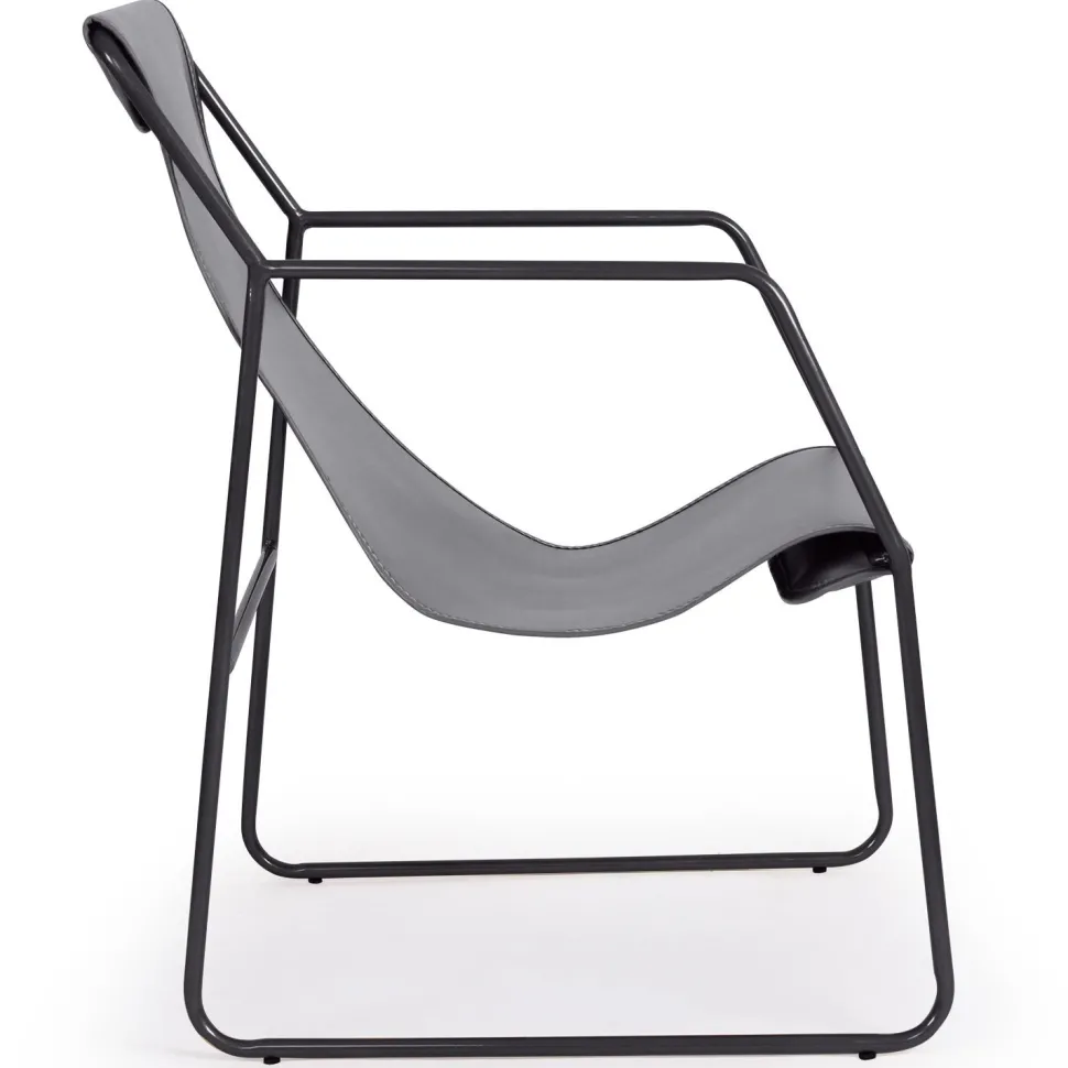 Fauteuil Ulysse Métal Noir et Simili Gris