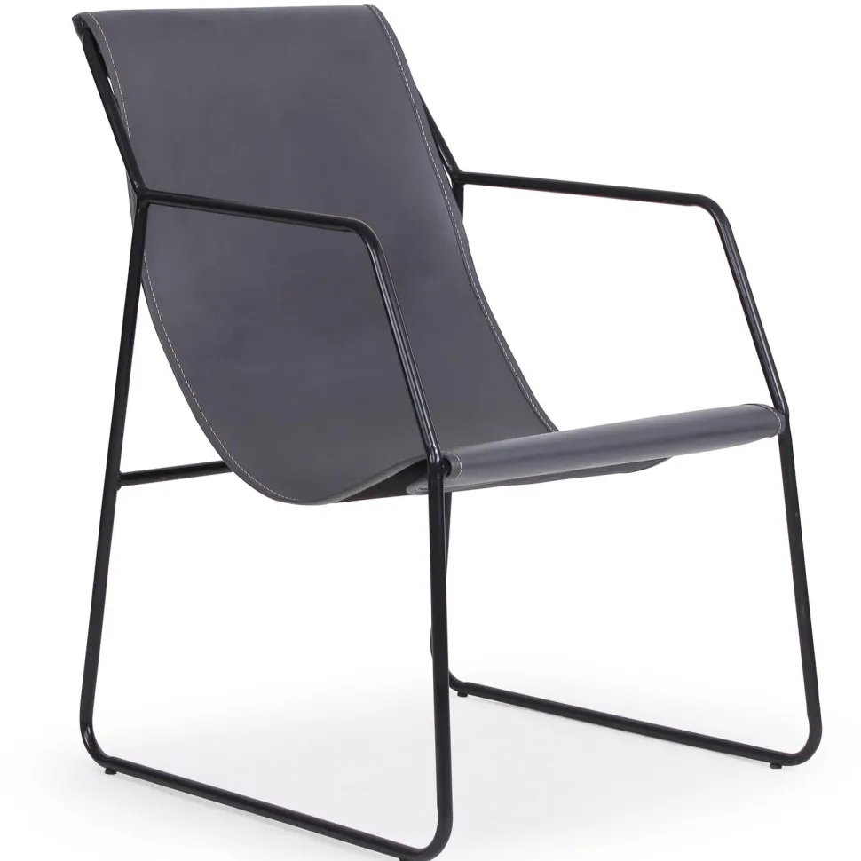 Fauteuil Ulysse Métal Noir et Simili Gris