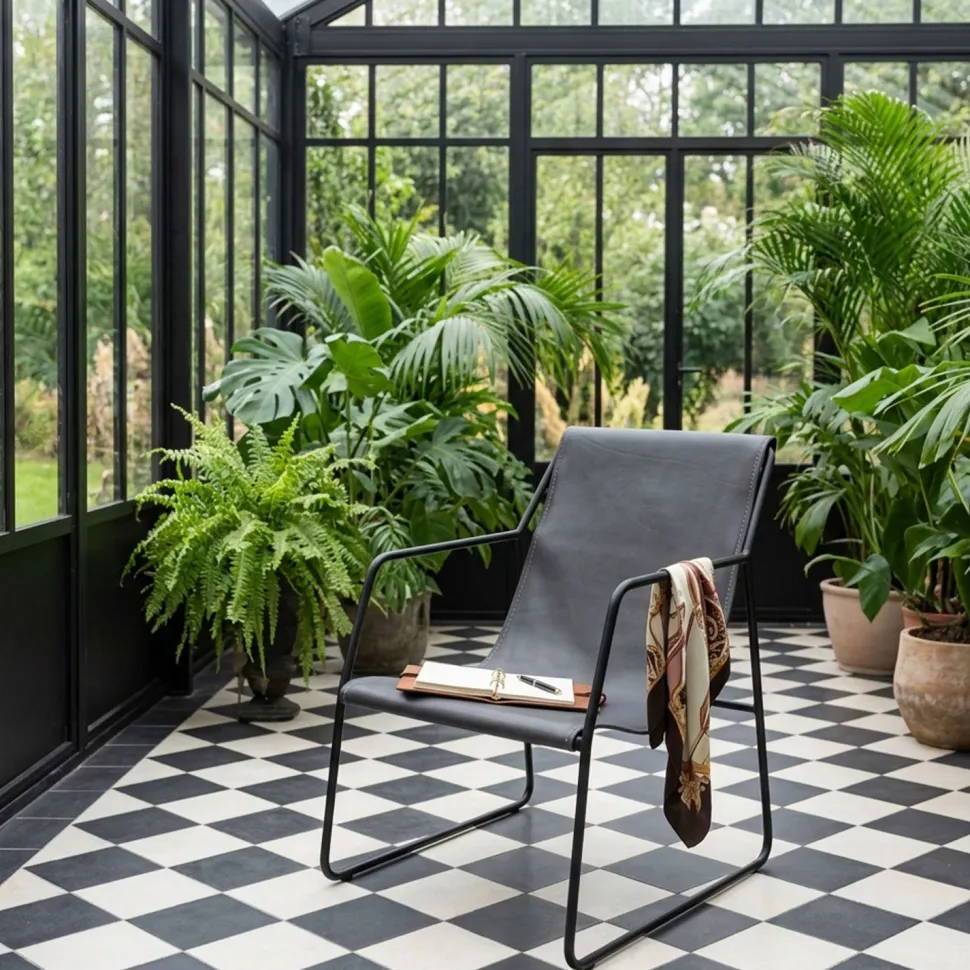 Fauteuil Ulysse Métal Noir et Simili Gris