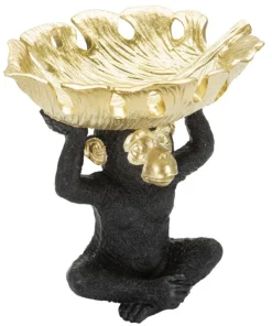 Figurine Singe porte-objets Polyrésine Noir feuille dorée