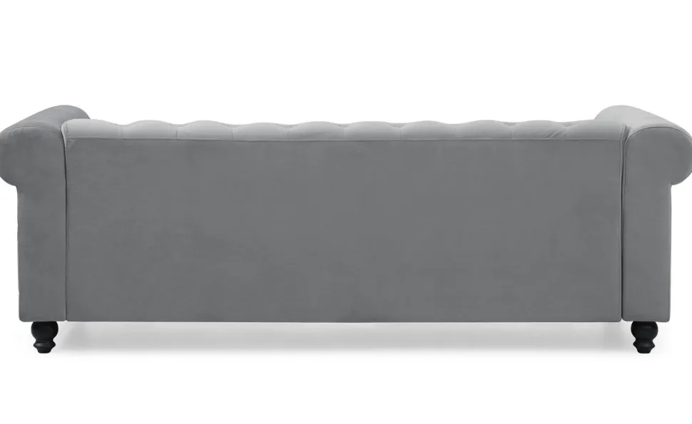 Grand canapé 3 places Chesterfield Velours Argent