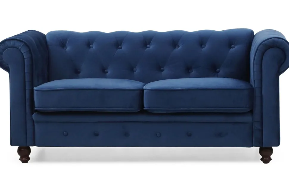 Grand canapé 2 places Chesterfield Velours Bleu