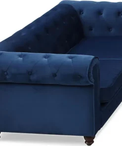Grand canapé 2 places Chesterfield Velours Bleu