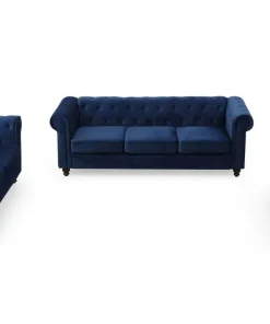 Grand canapé 2 places Chesterfield Velours Bleu