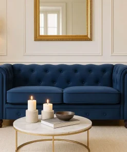 Grand canapé 2 places Chesterfield Velours Bleu