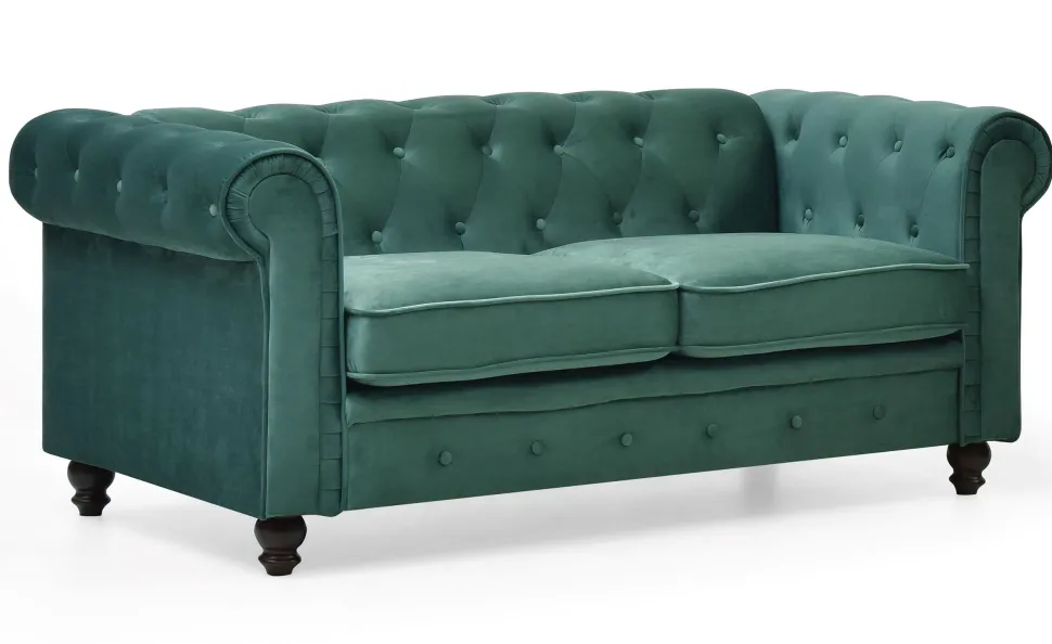 Grand canapé 2 places Chesterfield Velours Vert