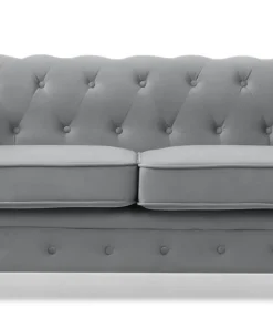 Grand canapé 2 places Chesterfield Velours Argent