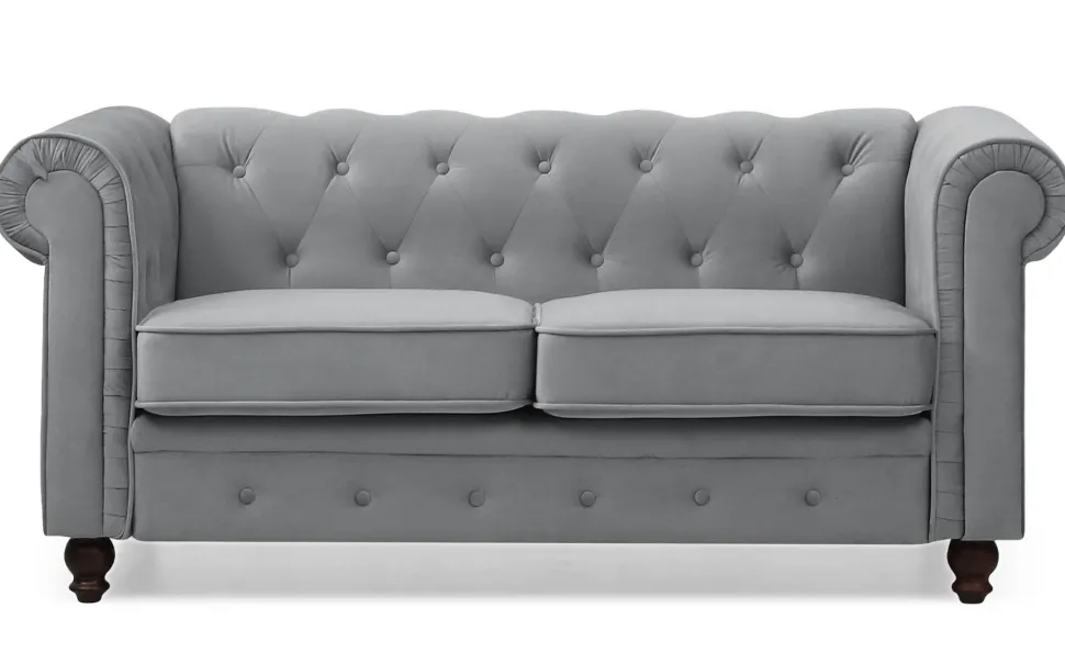 Grand canapé 2 places Chesterfield Velours Argent