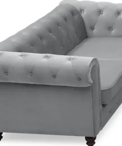 Grand canapé 2 places Chesterfield Velours Argent