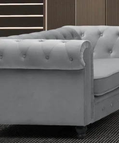 Grand canapé 2 places Chesterfield Velours Argent