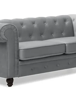 Grand canapé 2 places Chesterfield Velours Argent