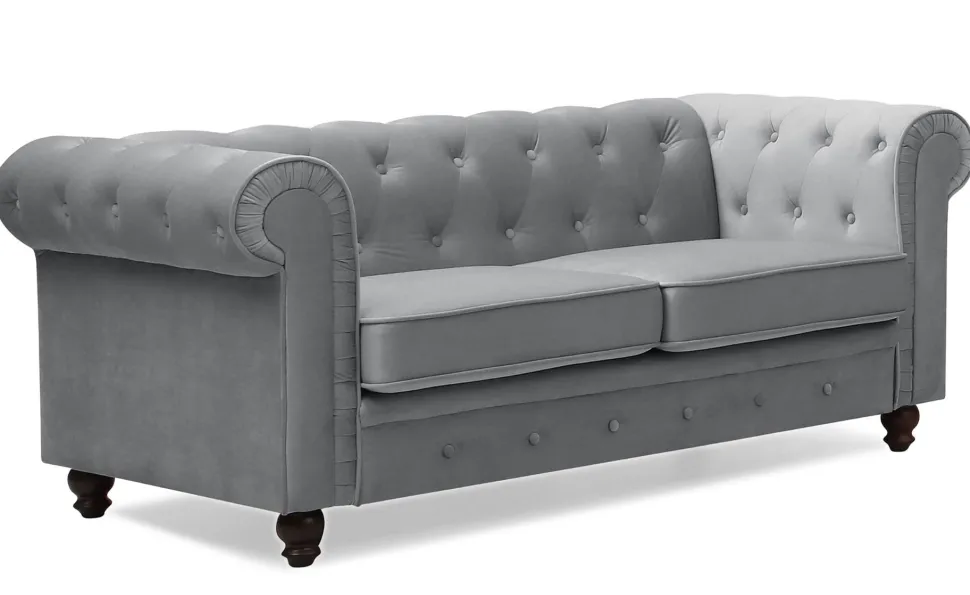 Grand canapé 2 places Chesterfield Velours Argent