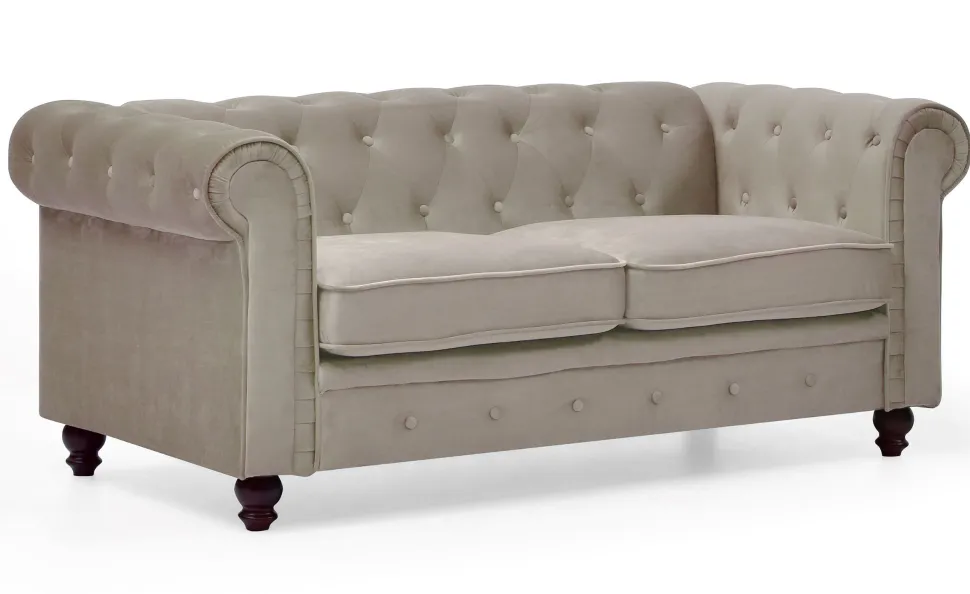 Grand canapé 2 places Chesterfield Velours Taupe