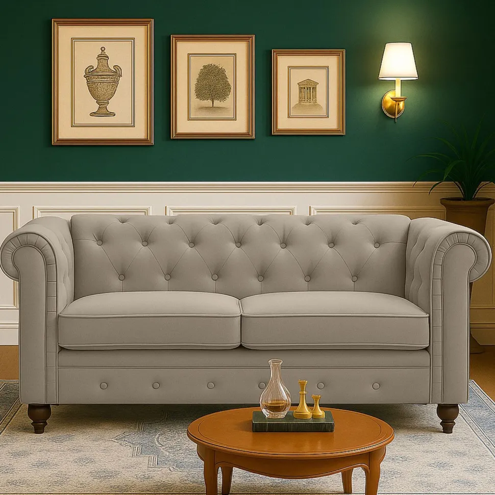 Grand canapé 2 places Chesterfield Velours Taupe