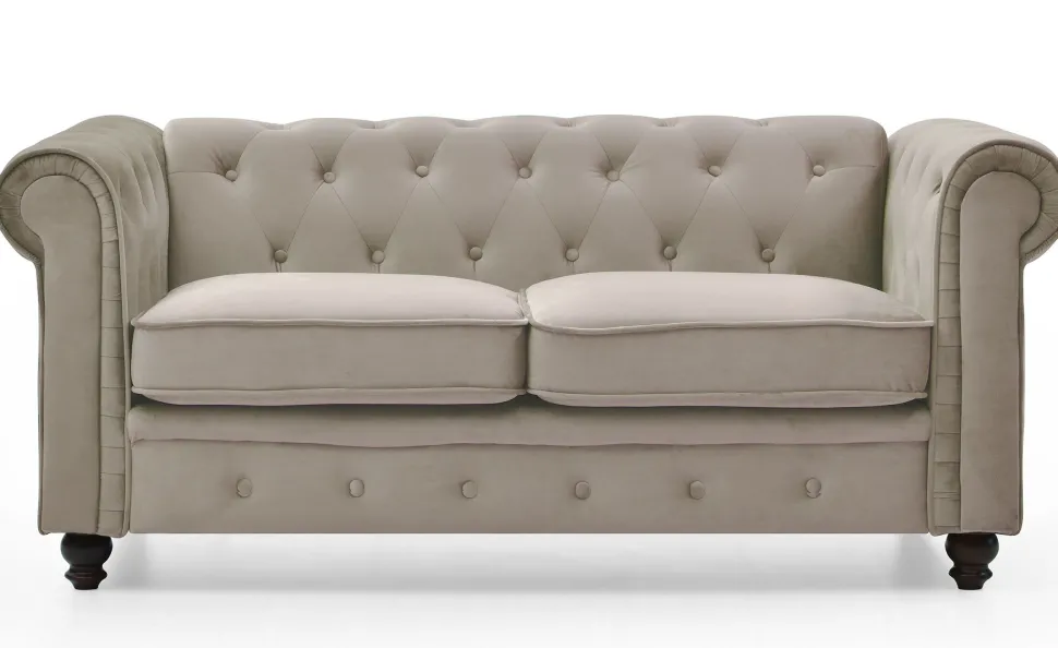 Grand canapé 2 places Chesterfield Velours Taupe