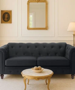 Grand canapé 2 places Chesterfield Velours Noir