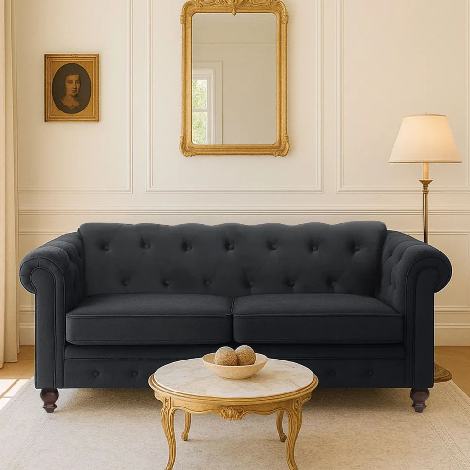 Grand canapé 2 places Chesterfield Velours Noir