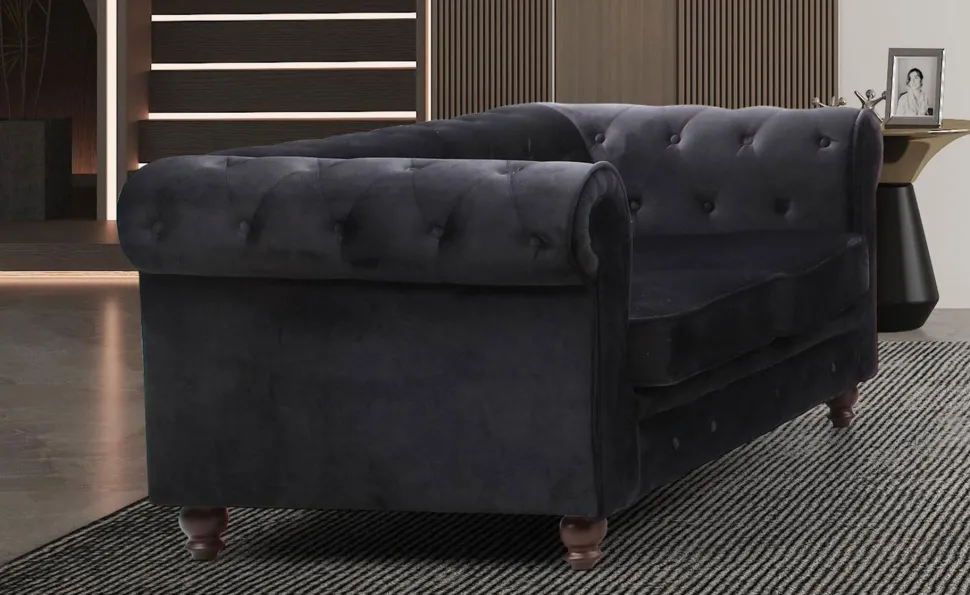 Grand canapé 2 places Chesterfield Velours Noir