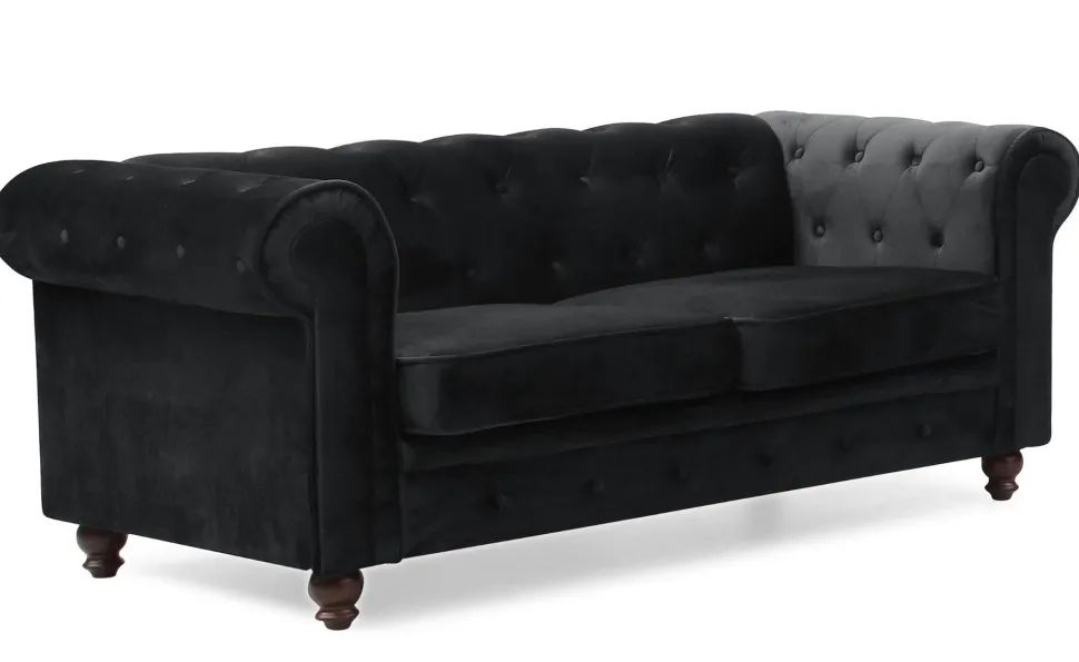 Grand canapé 2 places Chesterfield Velours Noir