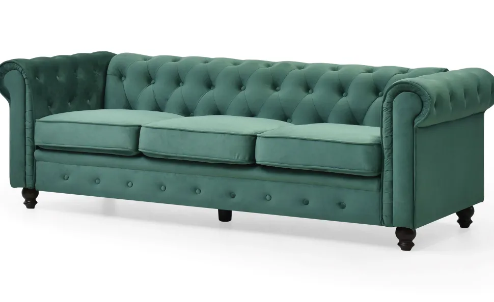 Grand canapé 3 places Chesterfield Velours Vert