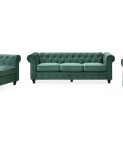 Grand canapé 3 places Chesterfield Velours Vert