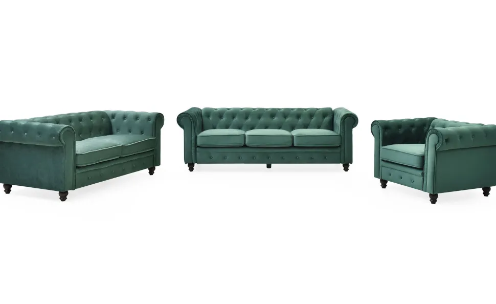 Grand canapé 3 places Chesterfield Velours Vert