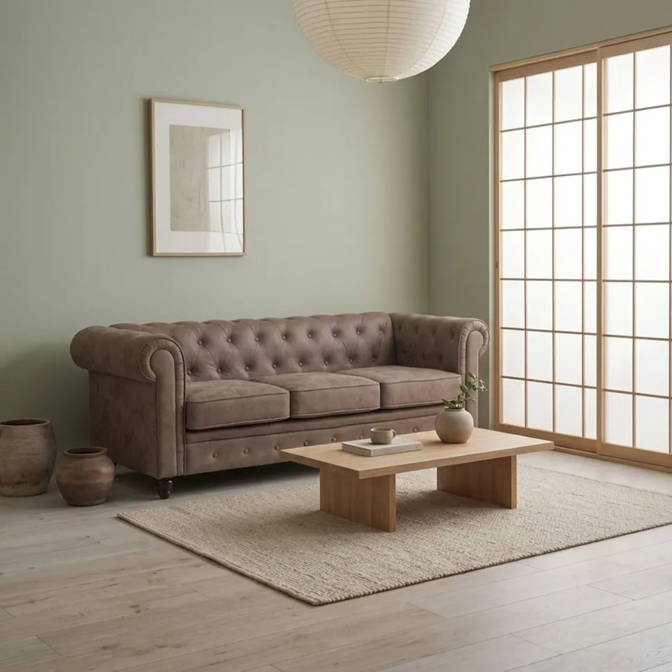 Grand canapé 3 places Chesterfield Vintage