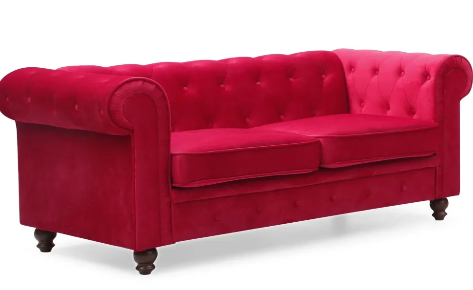 Grand canapé 2 places Chesterfield Velours Rouge