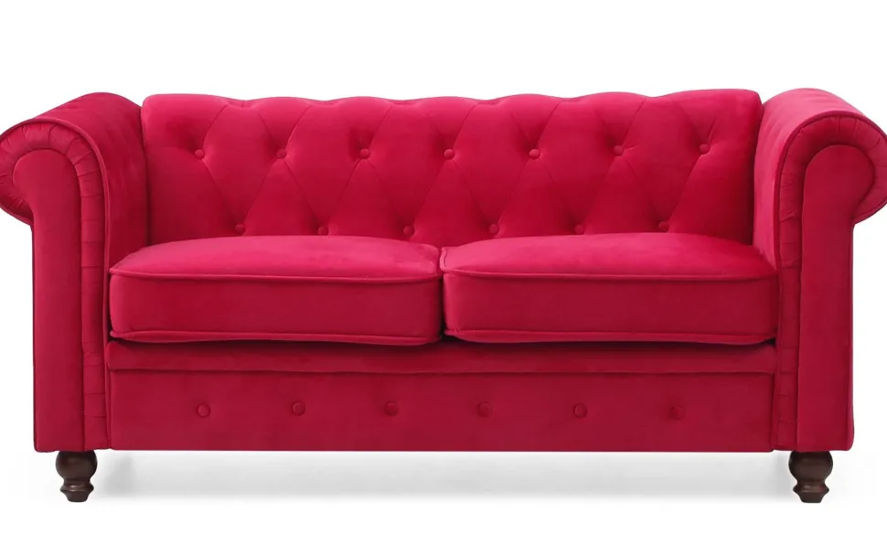 Grand canapé 2 places Chesterfield Velours Rouge